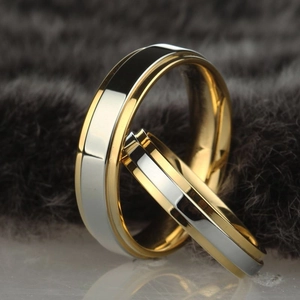 Classic two-tone titanium steel couple rings with gold and silver polished finish