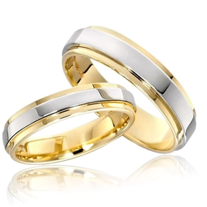 Minimalist two-tone 316 titanium steel couple rings with polished stepped edges and mirror finish