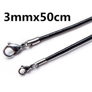 Μαύρο δερμάτινο κορδόνι κολιέ 3mm x 50cm με κούμπωμα καβούρι από ανοξείδωτο ατσάλι