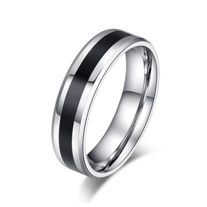 6mm Silberner Edelstahlring mit schwarzer Emaileinlage und polierten Kanten für Damen