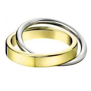 Minimalist interlocking double-band ring in gold and silver polished stainless steel