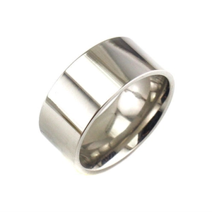 Macro detail of 10mm wide silver titanium steel ring with mirror polished flat surface