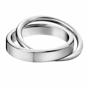 Minimalist silver interlocking double band stainless steel ring with polished finish