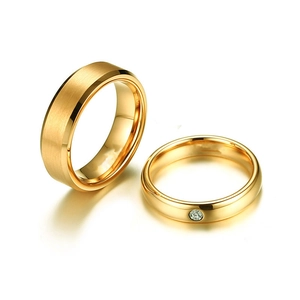 Anillo de Pareja de Acero Inoxidable 316 Chapado en Oro para Hombre Mujer Pulido Cepillado Circonita Incrustada Joyería de Boda