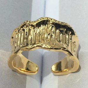 Minimalist vintage gold striped open ring with irregular lava texture for women