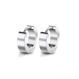 Minimalist silver titanium steel huggie earrings for men and women with polished finish
