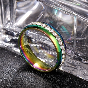 Rainbow plated stainless steel eternity ring featuring a full circle of clear crystals