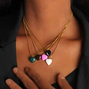 18K Gold Plated Stainless Steel 3D Heart Pendant Necklace Enamel Drip Snake Chain Minimalist Fashion Jewelry For Women Gift