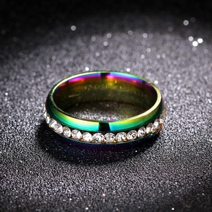 Elegant luxury rainbow iridescent metal ring with full clear cubic zirconia crystals