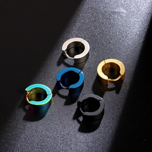 Minimalist titanium steel hoop earrings for men set in five vibrant assorted colors