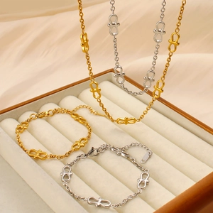 Set di gioielli in acciaio inossidabile placcato oro 18k con collana e bracciale