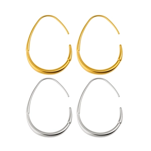 Polished 18K gold and silver plated geometric hollow earrings in irregular oval shapes