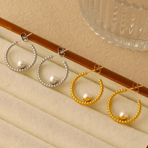 Orecchini a cerchio vintage a C con perle in acciaio inossidabile oro e argento