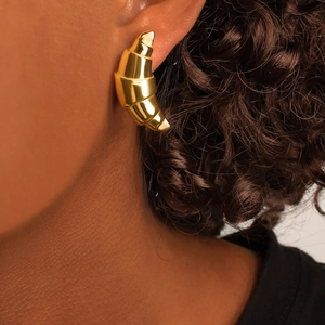 Boucles d'oreilles créoles croissant en acier inoxydable plaqué or 18K pour femmes