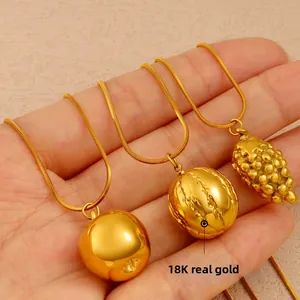 PVD 18K gold plated stainless steel snake chain necklace with elegant fruit pendants