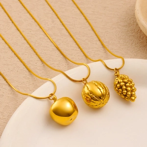 18K gold plated stainless steel necklace set with apple watermelon and grape fruit pendants