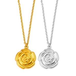 Exquisite 18K vergoldete Edelstahl Rosenblüten Anhänger Halskette in Gold und Silber