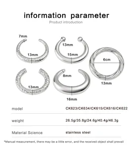 Tabla de tallas con diámetro y peso para pulseras en forma de C de acero inoxidable