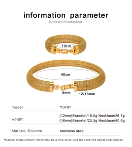 Detailed size parameters for 18K gold mesh stainless steel necklace and bracelet set