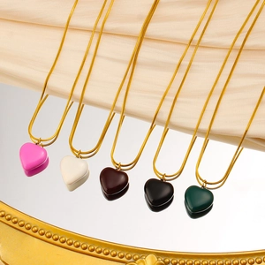 French vintage heart pendant necklace in five colors with golden snake bone chain