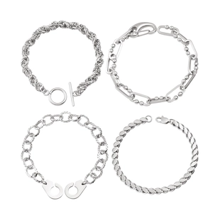 Set of four stainless steel chunky chains featuring T-bars and carabiner clasps for men