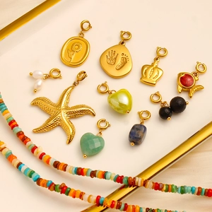 Bohemian Colorful Beaded Necklace Set For Women Stainless Steel 18K Gold Plated Starfish Heart Natural Stone Pendant Jewelry