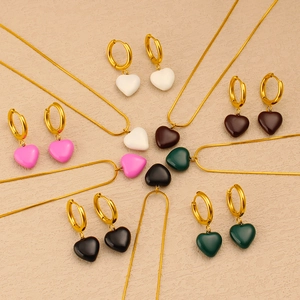 Colorful heart pendant jewelry set including necklaces and earrings in five vibrant shades