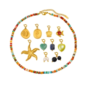 Collana di Perline Colorate Bohémien Con Ciondolo in Acciaio Inossidabile a Forma di Stella Marina Corona Cuore Gioielli Donna