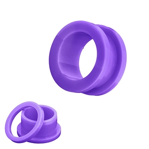 Detail view of purple acrylic ear tunnel with removable sealing ring for ear piercing
