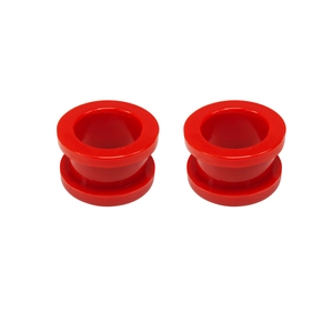 Pair of red acrylic pulley ear gauges with smooth finish for body piercing jewelry