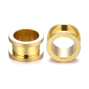 Paar gepolijste gouden roestvrijstalen double flared ear tunnels voor piercings