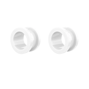 Close-up of a pair of high-polish white double flare acrylic ear flesh tunnels