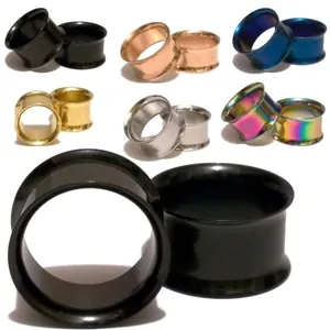Tunnels d'oreille double flare en acier 316L, couleurs multiples et tailles variées