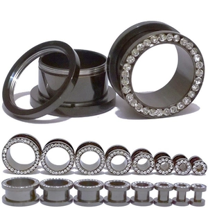 Stainless Steel Rhinestone Inlaid Ear Tunnels Plugs Vacuum Plated Body Piercing Jewelry Expanders For Women Men Piercing