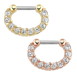 Fashionable septum clickers with white zircon in gold and rose gold stainless steel