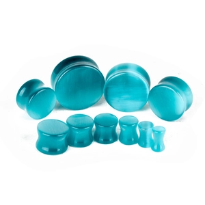 Set blauwe kattenoog steen ear plugs met dubbele flare voor body piercing sieraden