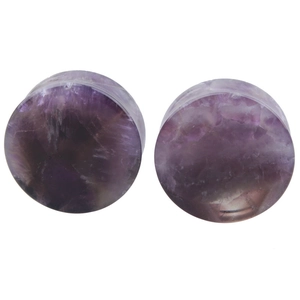 Paire d'écarteurs d'oreilles en améthyste violette polie aux textures naturelles