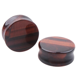 Double Flared Ohrplugs aus rotem Tigerauge mit polierter natürlicher Maserung