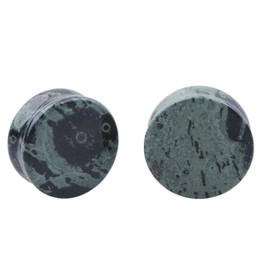 Polished natural green stone ear plugs with double flare design for piercings