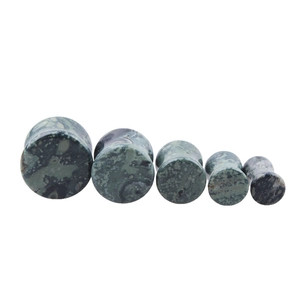 Set of 5 natural green stone ear plugs with white marble veins in varying sizes