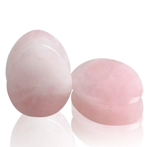 Plugs d'oreilles en quartz rose naturel poli en forme de goutte avec rainures lisses