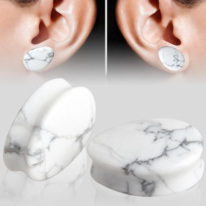 Écarteurs d'oreilles en pierre turquoise blanche en forme de goutte et fini marbré