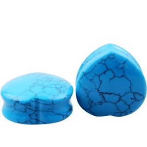 Blue marble heart stone ear gauges and ear plugs for body piercing jewelry