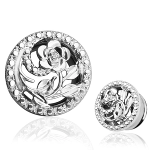 Écarteurs en acier inoxydable argenté avec motif rose ajouré et centre en cristal