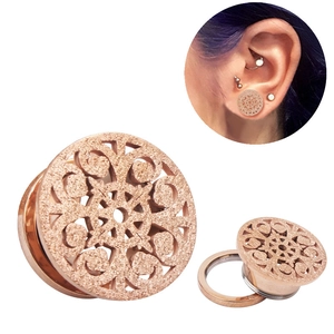 Roségold Mandala Fleischtunnel mit mattem Glitzer-Finish für Piercing-Schmuck für Damen