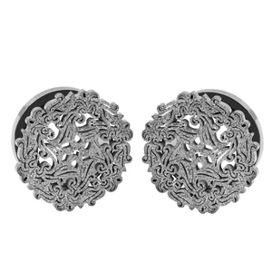 Creative hollow matte stainless steel ear plugs with intricate vintage floral design