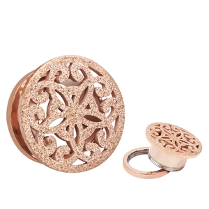 Roségoldene Mandala-Ohr-Expander aus Edelstahl mit Glitzer-Finish und Schraubverschluss