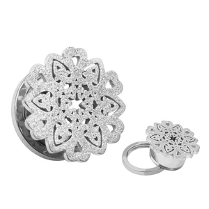 Écarteurs d'oreilles en acier inoxydable avec motif mandala ajouré et fini sablé