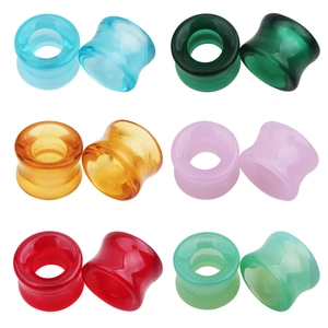 Lot de 6 paires d'écarteurs d'oreilles en verre creux coloré transparent de 8mm à 16mm