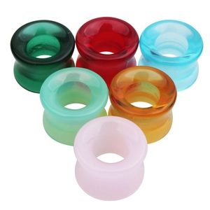 Lot de 6 écarteurs d'oreilles évasés en verre creux translucide de couleurs variées pour piercing